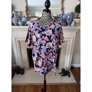 Croft & Barrow Top Crew Neck T-shirt 100%  Cotton Navy Floral 4X NEW Cottagecore